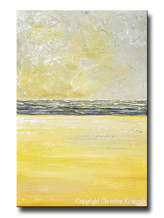 GICLEE PRINT Art Yellow Grey Abstract Painting Modern Textured Coastal Gold Wall Decor Canvas