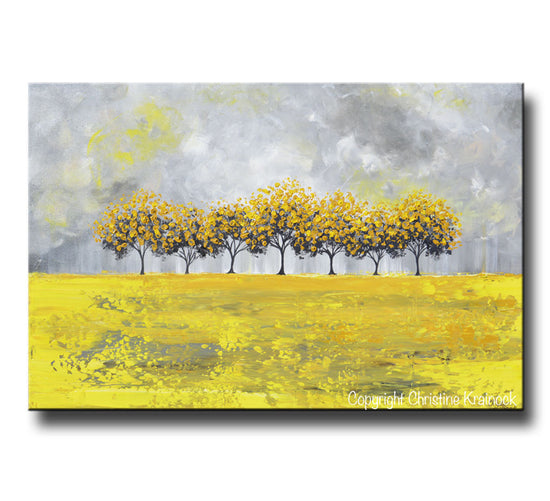 GICLEE PRINT Art Abstract Yellow Grey Painting Tree Landscape Canvas Prints Nature Rain Gold - Christine Krainock Art - Contemporary Art by Christine - 5