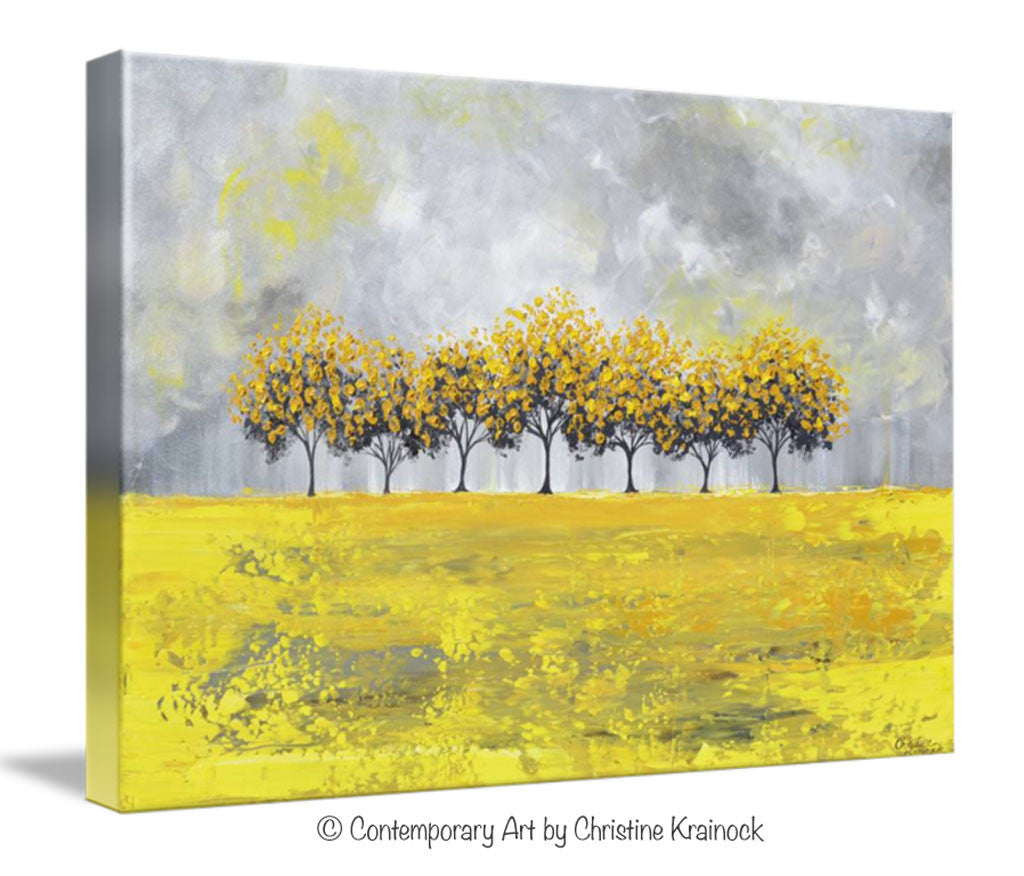 GICLEE PRINT Art Abstract Yellow Grey Painting Tree Landscape Canvas Prints Nature Rain Gold - Christine Krainock Art - Contemporary Art by Christine - 6