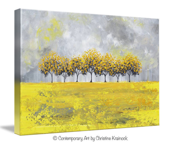 GICLEE PRINT Art Abstract Yellow Grey Painting Tree Landscape Canvas Prints Nature Rain Gold - Christine Krainock Art - Contemporary Art by Christine - 6