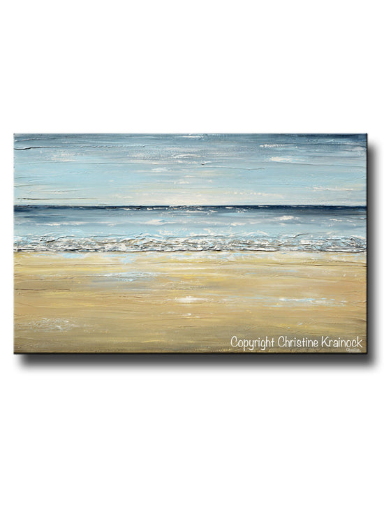 GICLEE PRINT Art Abstract Seascape Painting Beach Ocean Blue Beige White LARGE Canvas Coastal Decor - Christine Krainock Art - Contemporary Art by Christine - 1