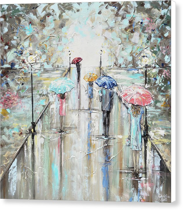 "Central Park" Giclee Canvas Print, Impressionist Landscape, People w/ Umbrellas Rain Park