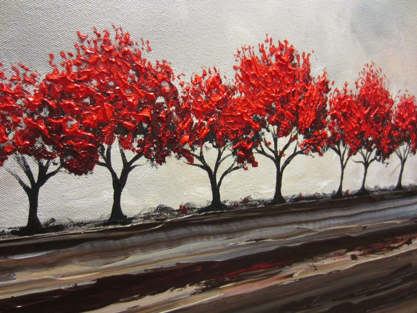 CUSTOM Original Art Abstract Painting Red Trees Large Textured Modern Tree Landscape Horizon - Christine Krainock Art - Contemporary Art by Christine - 5