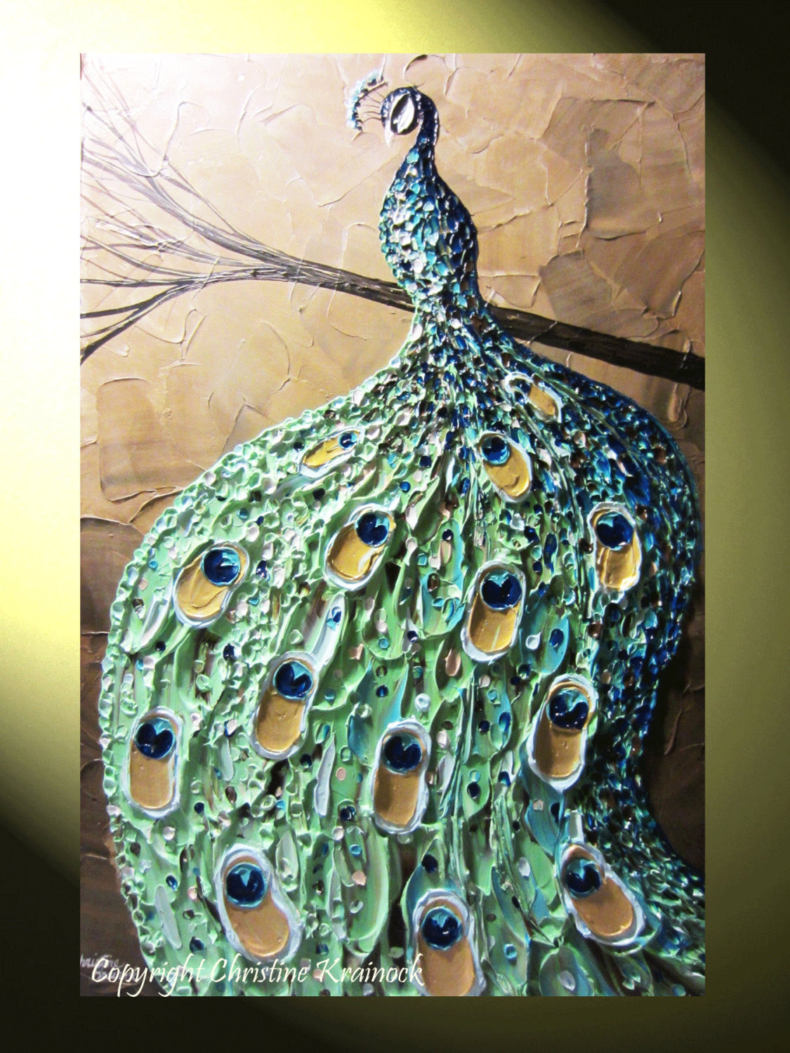 CUSTOM Abstract Painting Peacock Textured Contemporary Art Blue Green Gold MADE to ORDER - Christine Krainock Art - Contemporary Art by Christine - 4