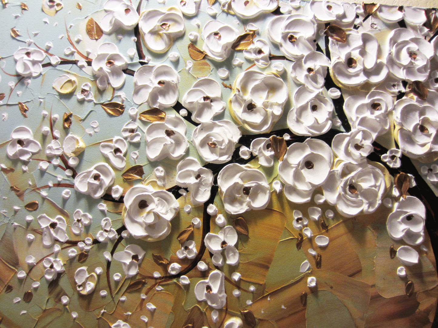 CUSTOM Art Abstract Painting White Cherry Tree Painting Flowers Textured Blue Brown Gold - Christine Krainock Art - Contemporary Art by Christine - 3