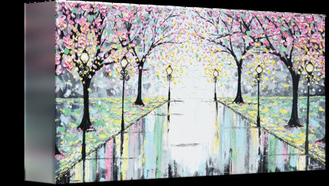 GICLEE PRINT Abstract Art Painting Pink Cherry Trees Canvas Prints Grey Yellow White-sizes up to 60" - Christine Krainock Art - Contemporary Art by Christine - 5