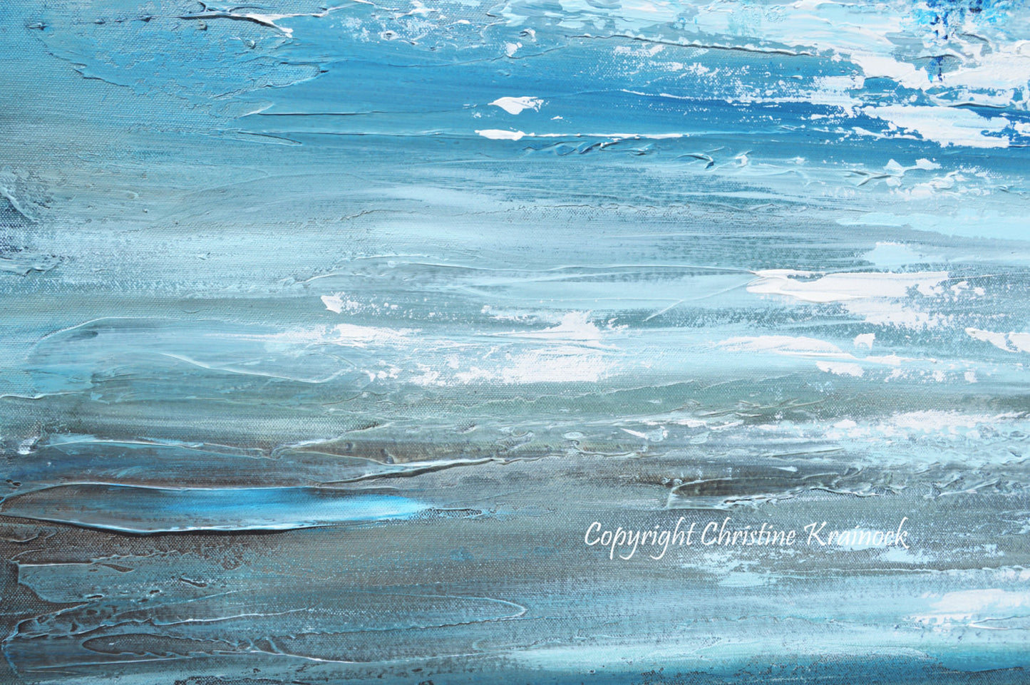 SOLD ORIGINAL Art Abstract Painting Blue Textured Ocean XL Modern Seascape Palette Knife Aqua Brown Grey White Beach Wall Decor  -Christine - Christine Krainock Art - Contemporary Art by Christine - 4