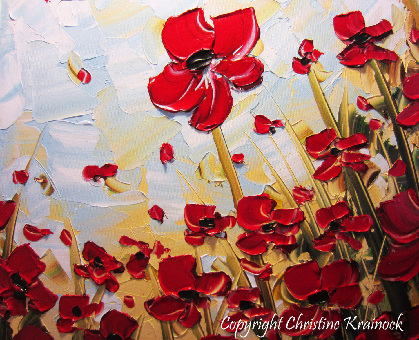 ORIGINAL Art Abstract Painting Red Poppies Painting Textured Poppy Flowers Paintings Spring - Christine Krainock Art - Contemporary Art by Christine - 5
