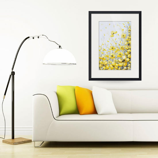 GICLEE PRINT Art Yellow Grey Abstract Painting Poppy Flowers Coastal Art Canvas Prints Gold White - Christine Krainock Art - Contemporary Art by Christine - 4