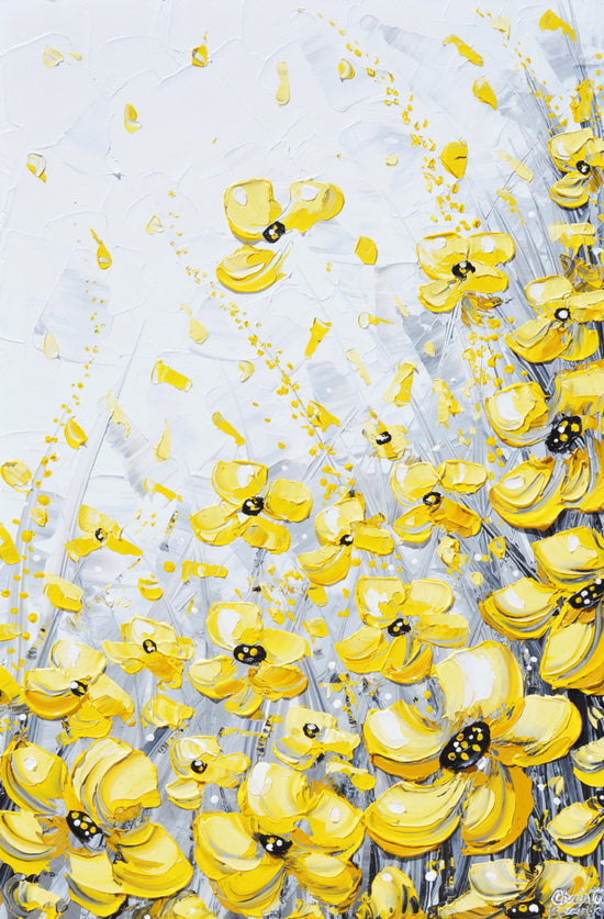 GICLEE PRINT Art Yellow Grey Abstract Painting Poppy Flowers Coastal Art Canvas Prints Gold White - Christine Krainock Art - Contemporary Art by Christine - 5