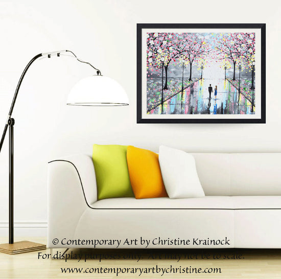 GICLEE PRINT Art Abstract Painting Couple Pink Cherry Trees Blossoms Romantic Canvas Prints Grey - Christine Krainock Art - Contemporary Art by Christine - 6
