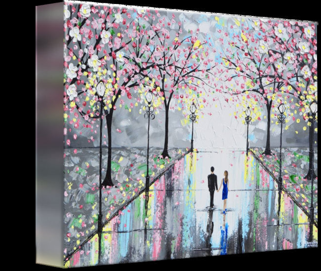 GICLEE PRINT Art Abstract Painting Couple Pink Cherry Trees Blossoms Romantic Canvas Prints Grey - Christine Krainock Art - Contemporary Art by Christine - 5