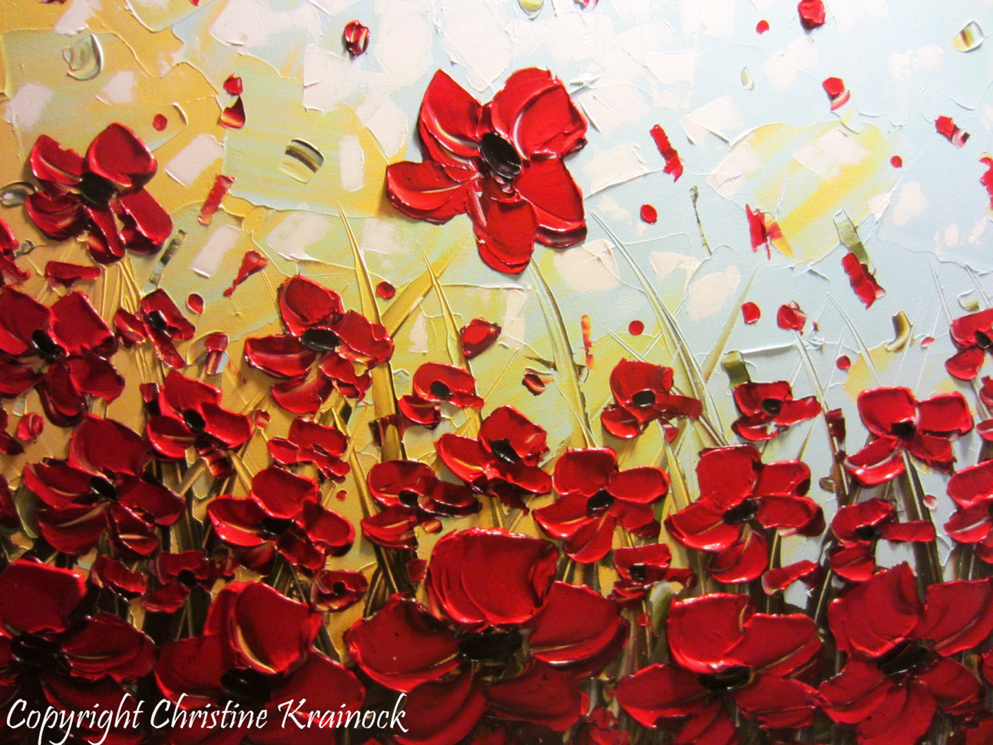 ORIGINAL Art Abstract Painting Red Poppy Flowers Large Textured Landscape Summer Poppies Art - Christine Krainock Art - Contemporary Art by Christine - 4