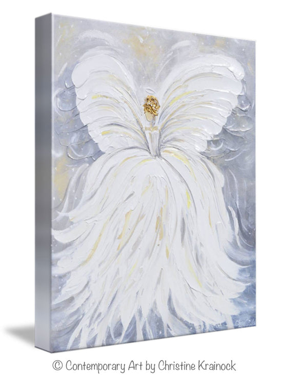 GICLEE PRINT Abstract Angel Painting White Grey Gold Guardian Angel Canvas Print Spiritual Wall Art - Christine Krainock Art - Contemporary Art by Christine - 3