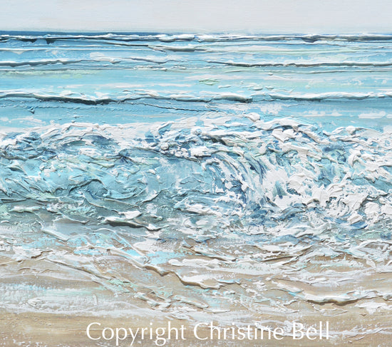 "Coastal Memories" ORIGINAL Art Coastal Abstract Painting Textured Ocean Waves Blue Beach 48x30"