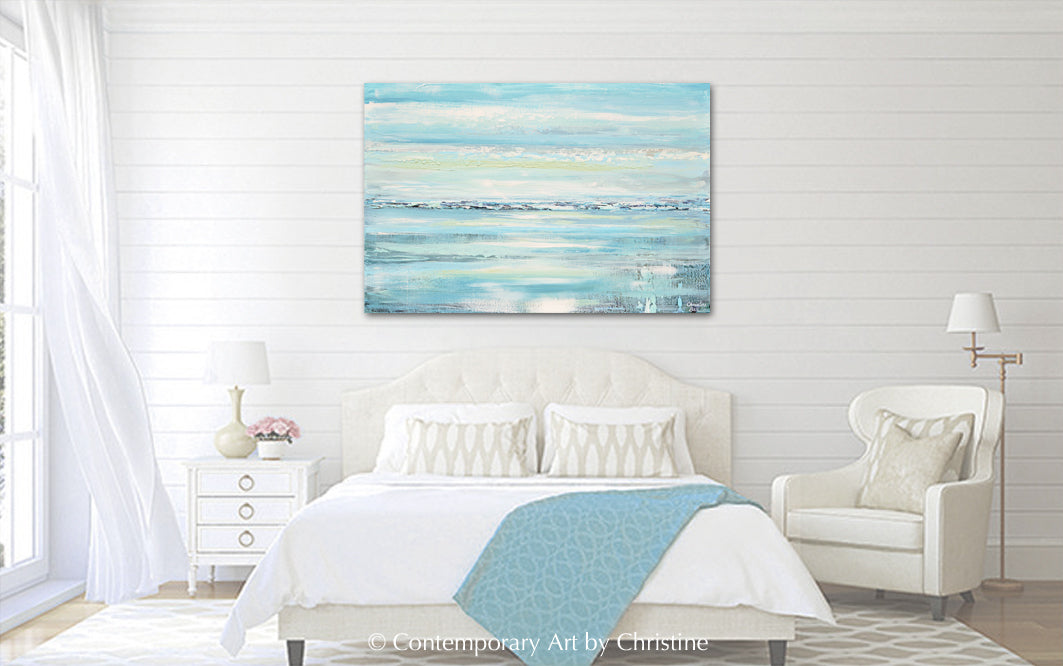 "Caribbean" ORIGINAL Art Abstract Painting Textured Aqua Blue White Sea Foam Beach Coastal Home Decor Wall Art 24x36"