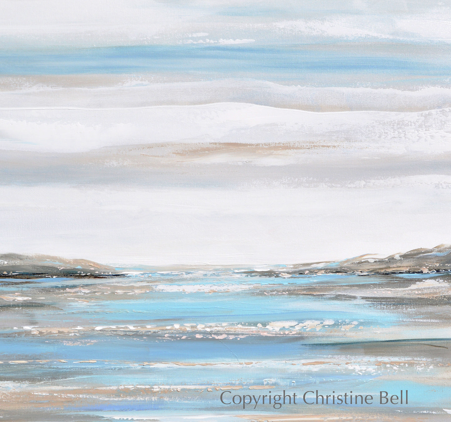 "Calm Waters" ORIGINAL Art Textured Abstract Painting Light Blue White Beige Grey Coastal Seascape Wall Art XL 48x48"