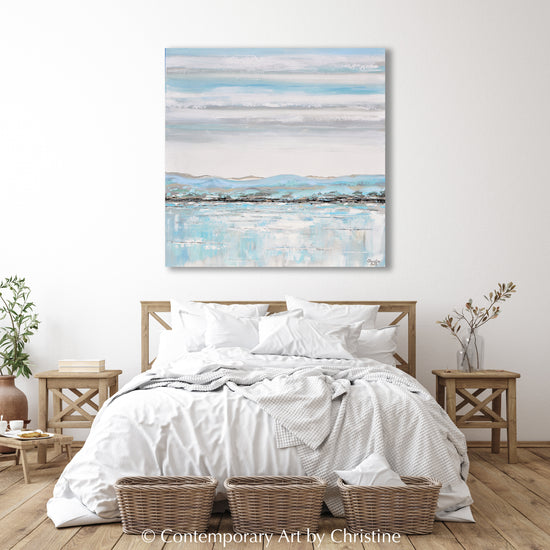 "Morning Memories" ORIGINAL Art Textured Abstract Painting Light Blue White Grey Coastal Seascape Minimalist Wall Art 36x36"