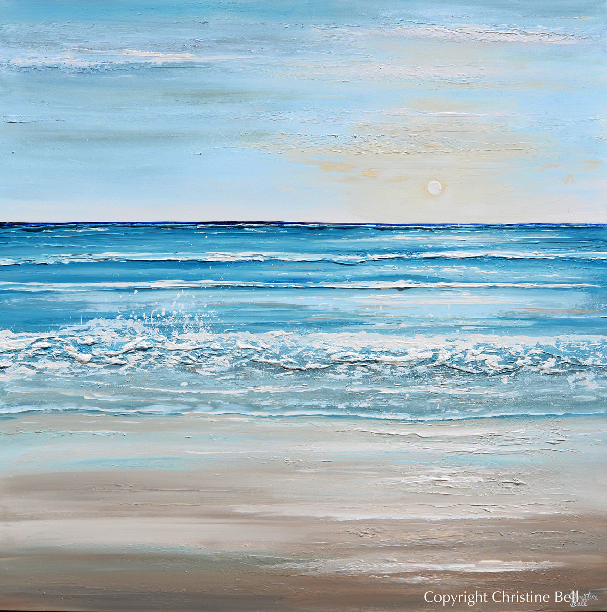 ORIGINAL Art Painting Ocean Seascape Textured Coastal Blue White Decor ...