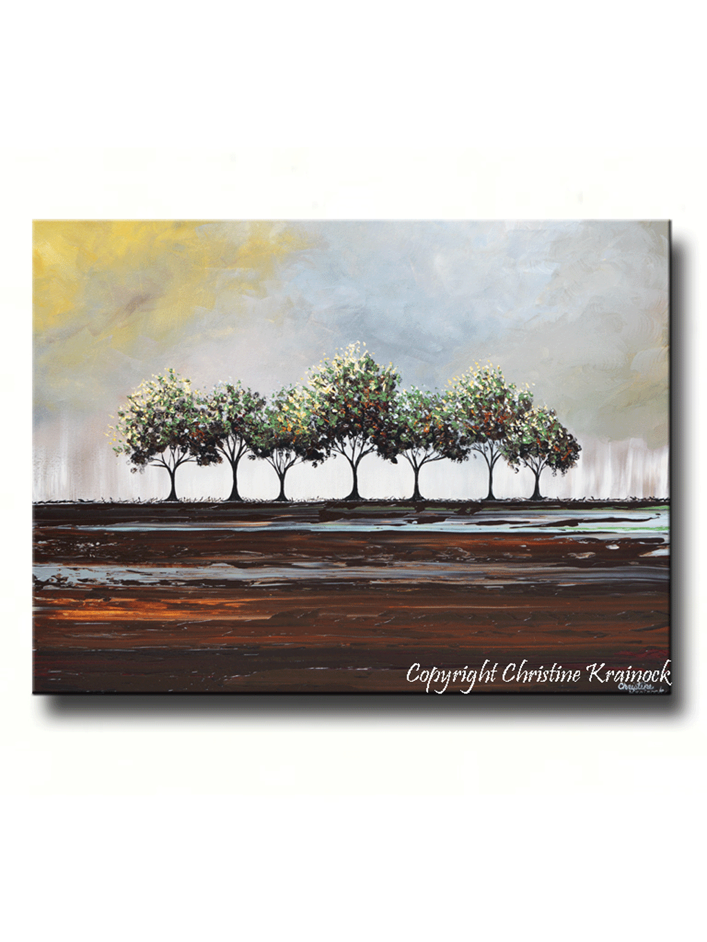 CUSTOM Art Abstract Painting Trees Green Textured Modern Palette Knife Tree Landscape Wall Decor Brown Grey MADE to ORDER -Christine - Christine Krainock Art - Contemporary Art by Christine - 1