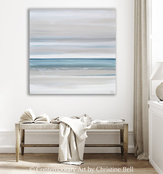 Art painting original coastal abstract painting "Marine Layer" by Contemporary Artist Christine Bell Giclee Canvas Prints in modern minimalist interior design home decor