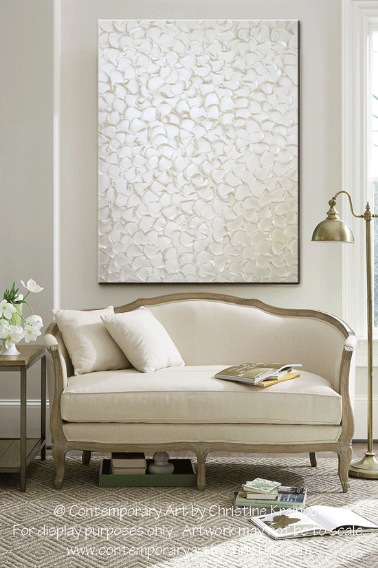Original Painting "Pearlescence" Textured White Abstract Artwork Iridescent white pearl sculpted fine art elegant home decor interior design