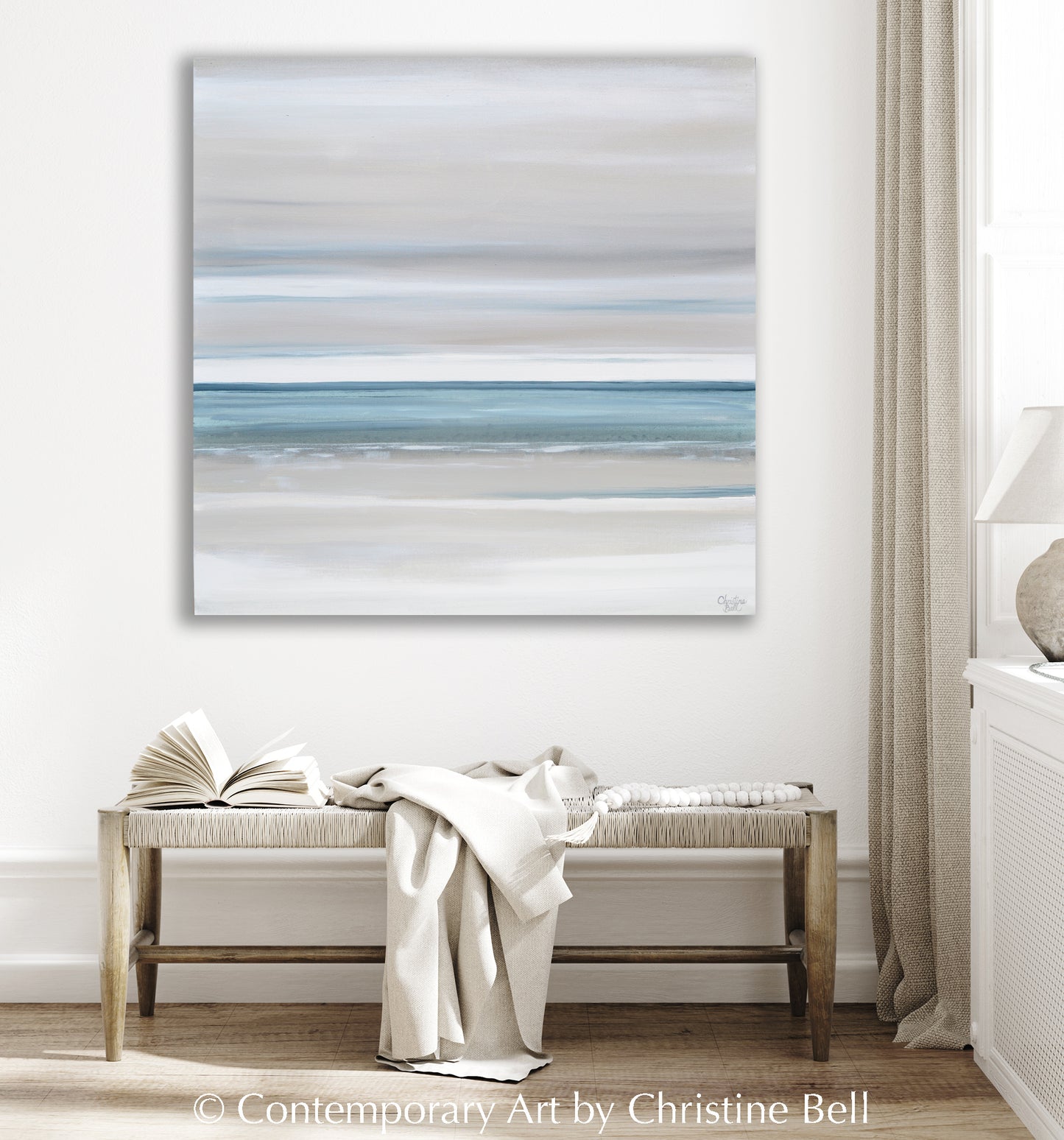 Original fine art abstract painting expressionistic landscape "Your Journey" minimalist neutral beige grey cream white brown framed canvas paintings Artist Christine Bell vertical wall art home decor natural elegant coastal living room design