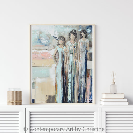 Original Painting 3 strong women, women empowerment females, sisterhood, womens right fine art print wall art by christine bell