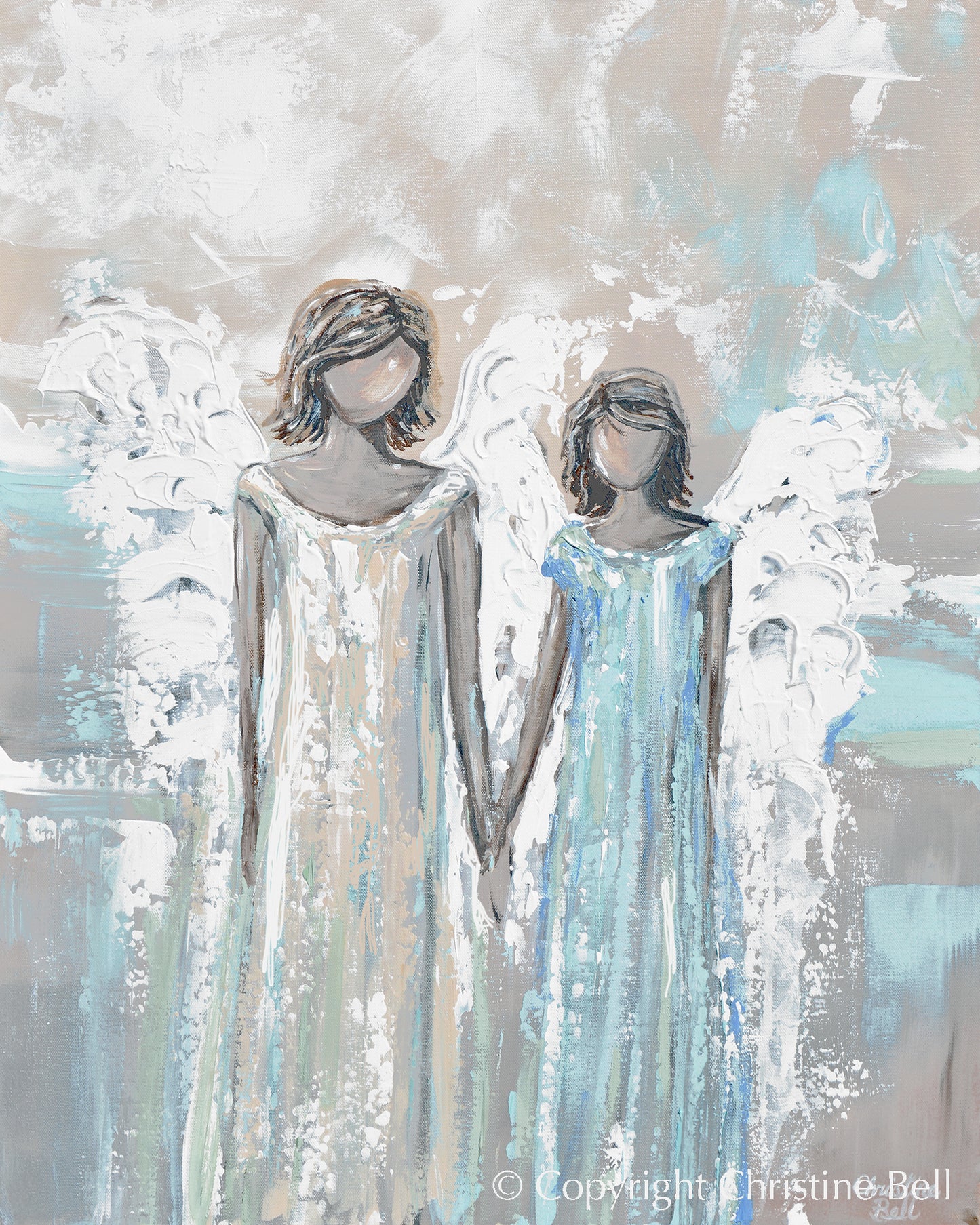 Abstract Eangels Giclee Print Angel Painting Abstract 2 Angels, Sisters, Wall Art Gift ...