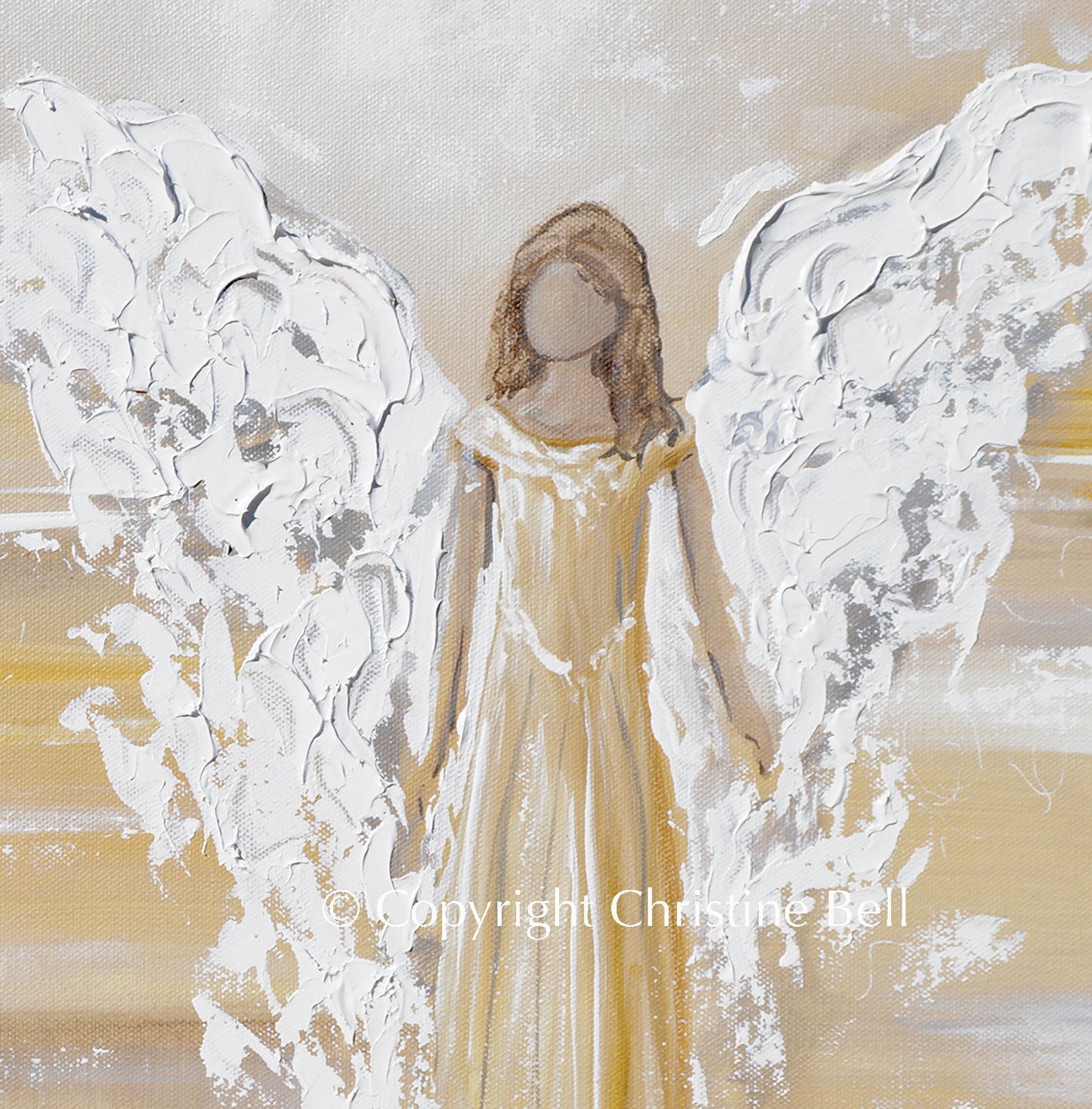 "Bringing Light and Joy" GICLEE PRINT, Angel Painting, Modern Gold Grey Guardian Angel