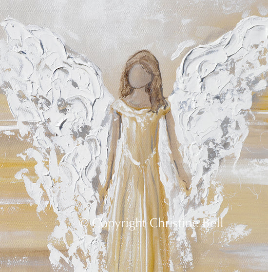 Load image into Gallery viewer, &amp;quot;Bringing Light and Joy&amp;quot; New ORIGINAL Angel Painting, Textured, Gold, Grey, White 16x20&amp;quot;
