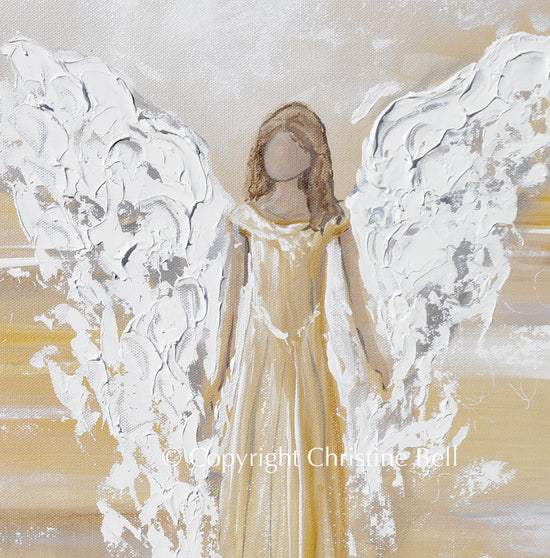ORIGINAL Angel Painting Textured Guardian Angel Gold White Home Decor Contemporary Art by Christine ORIGINAL Angel Painting Textured Guardian Angel Gold White Home Decor Contemporary Art by Christine