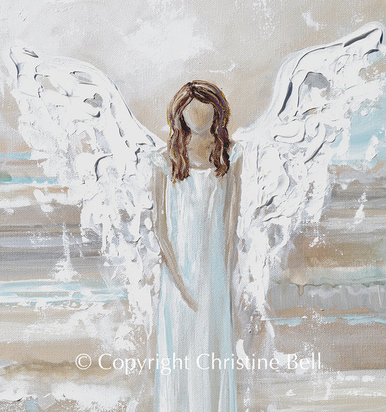 "Walking in Grace" GICLEE PRINT, Angel Painting, Modern Blue Grey Guardian Angel