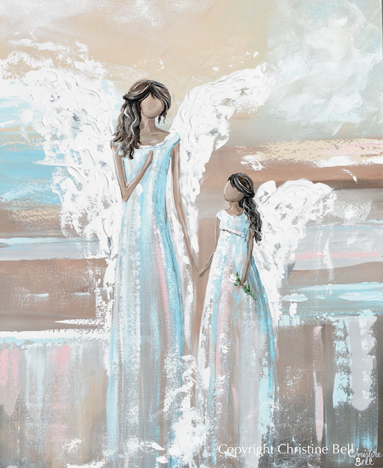 "Her Angel" Abstract Angel Painting 2 Guardian Angels Mother Daughter