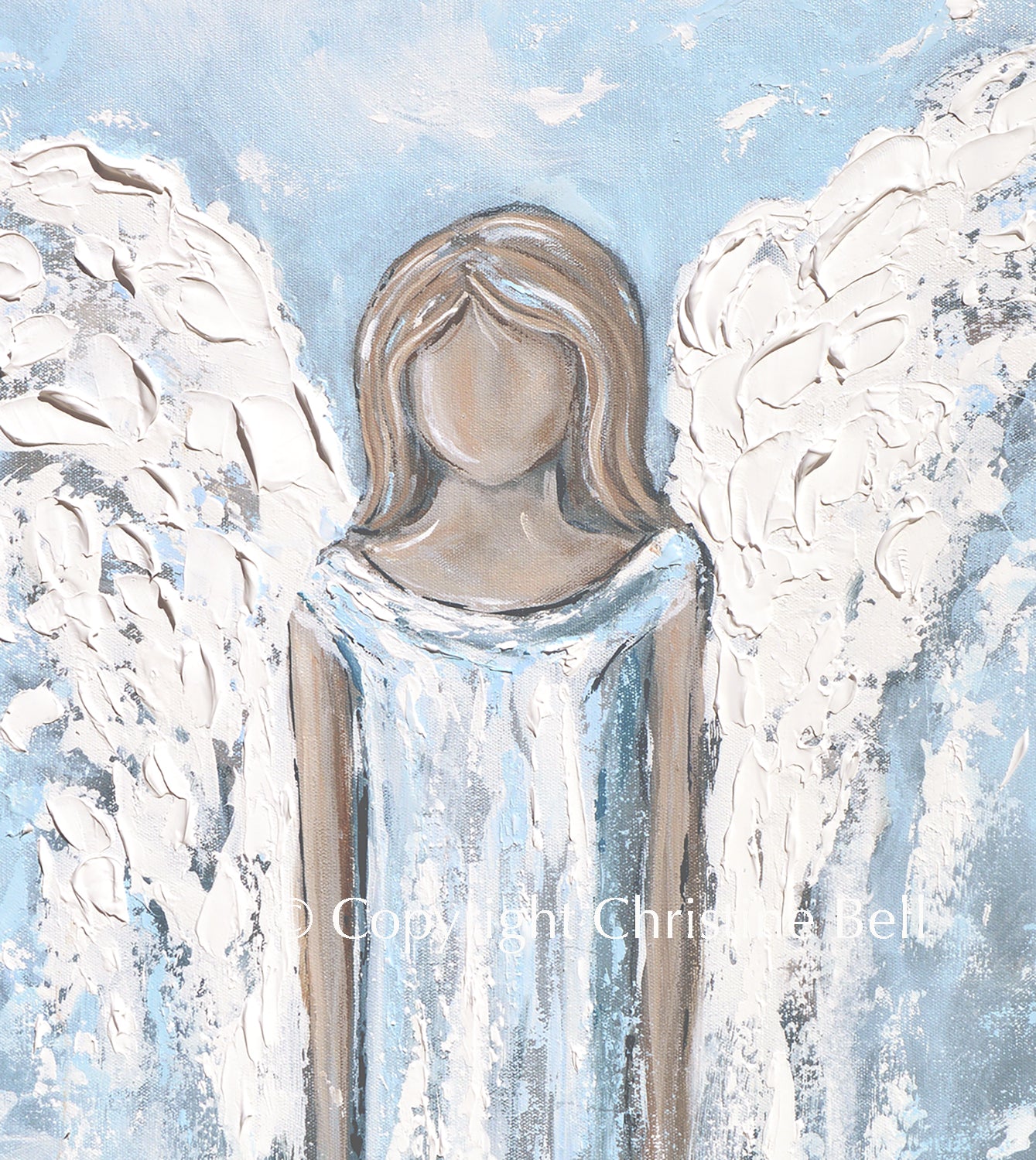 "Love's Angel" New ORIGINAL Angel Painting, Textured, Light Blue 24x30"