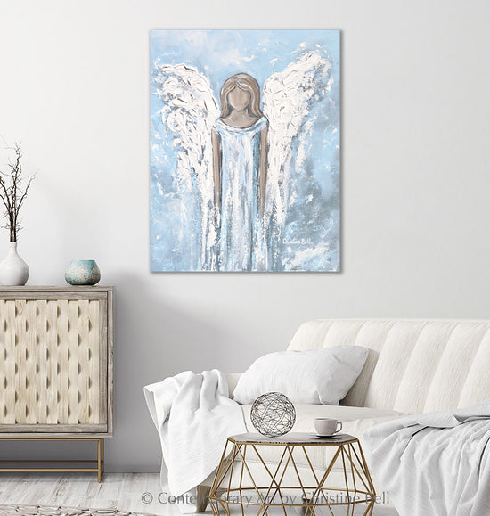 "Love's Angel" New ORIGINAL Angel Painting, Textured, Light Blue 24x30"