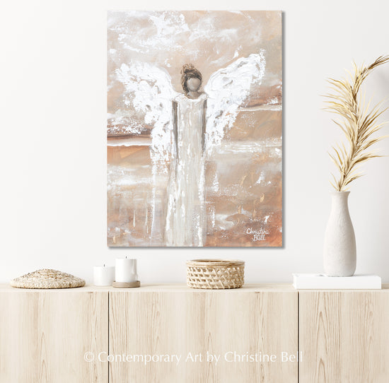"She Bestows Strength" New ORIGINAL Angel Painting, Textured, Neutral, 12x16"