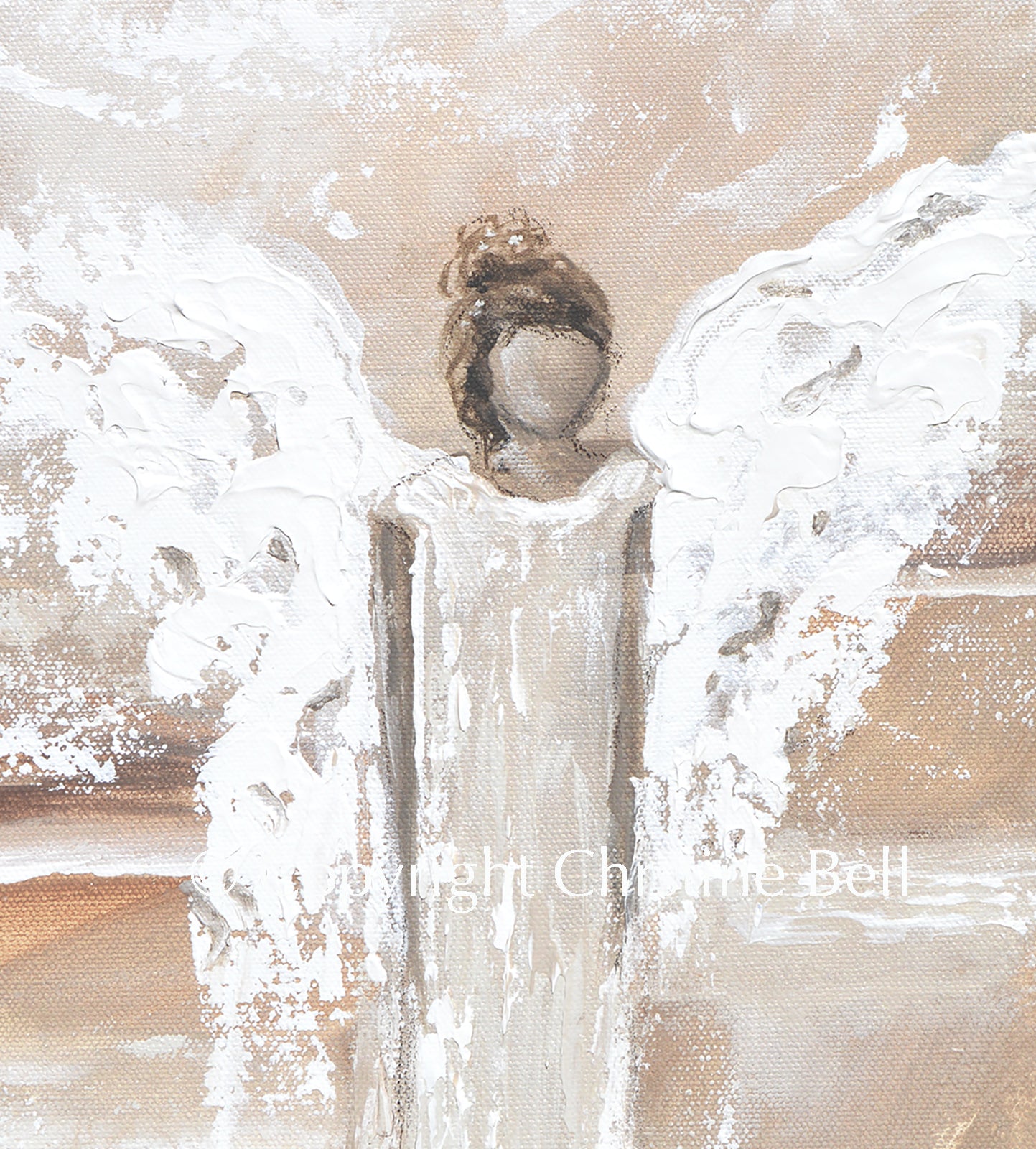"She Bestows Strength" New ORIGINAL Angel Painting, Textured, Neutral, 12x16"