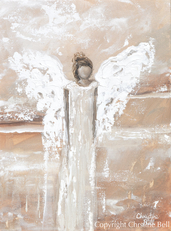 "She Bestows Strength" GICLEE PRINT, Angel Painting, Modern Neutral Guardian Angel