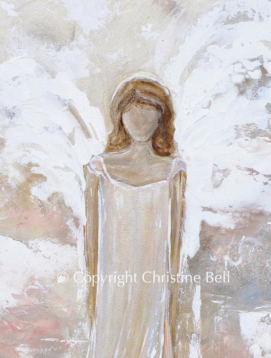 Load image into Gallery viewer, &amp;quot;Angel of Strength&amp;quot; ORIGINAL Angel Painting, Textured, Pink White Grey, 24x30&amp;quot;
