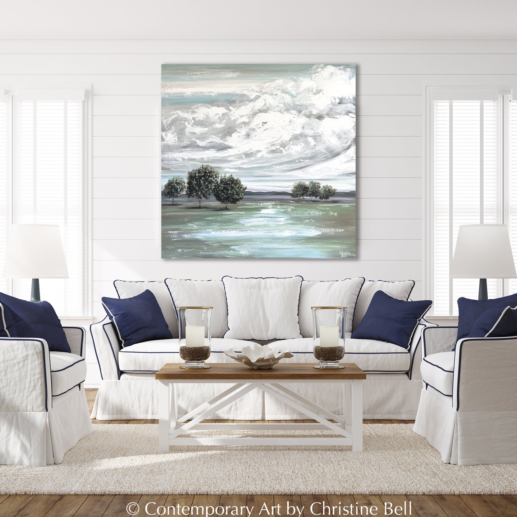 ORIGINAL Landscape Oil Painting Green Trees Abstract Wall Art Decor ...