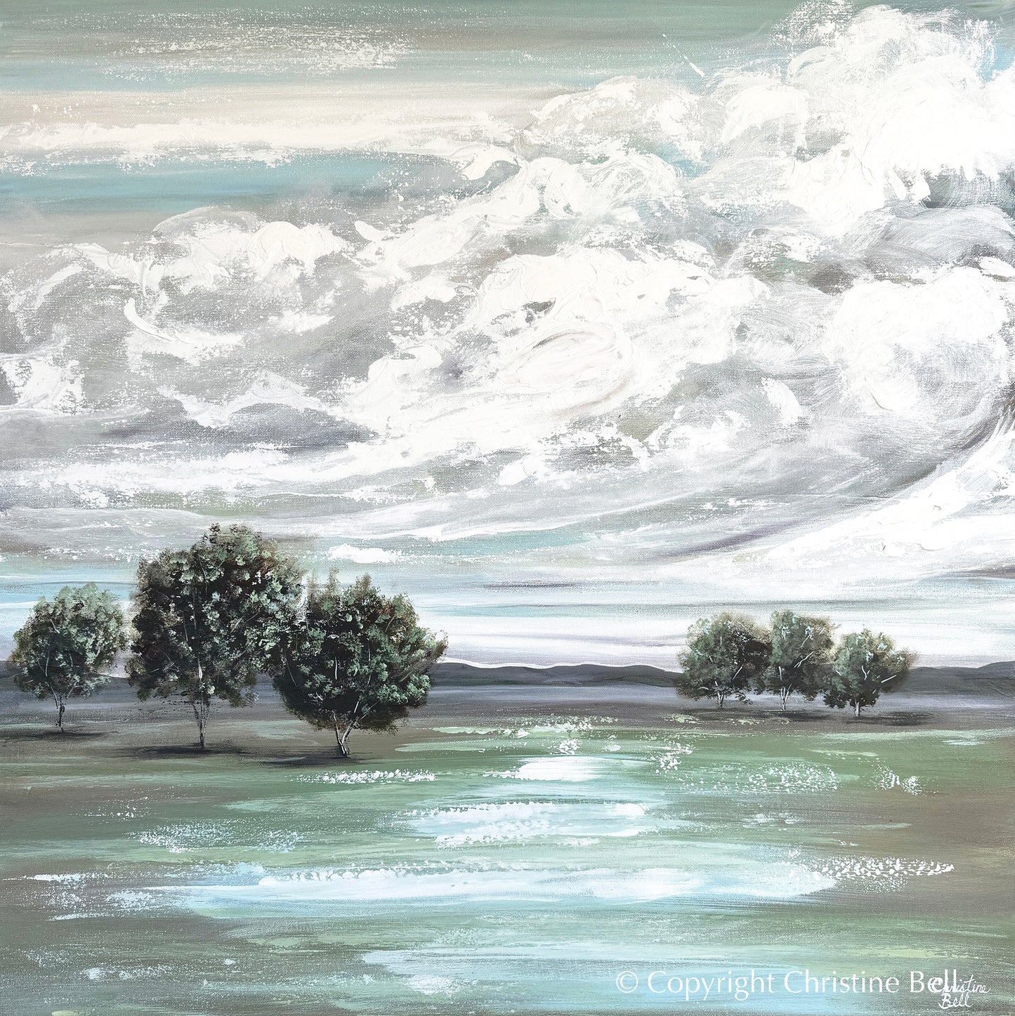 "Poetic Moments" ORIGINAL Abstract Landscape Oil Painting, Trees, Clouds, 36x36"