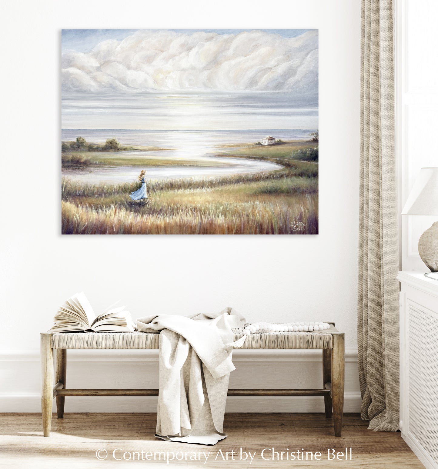 "In Her Own World" ORIGINAL Coastal Landscape Oil Painting, Ocean Seascape Figurative, 30x24"