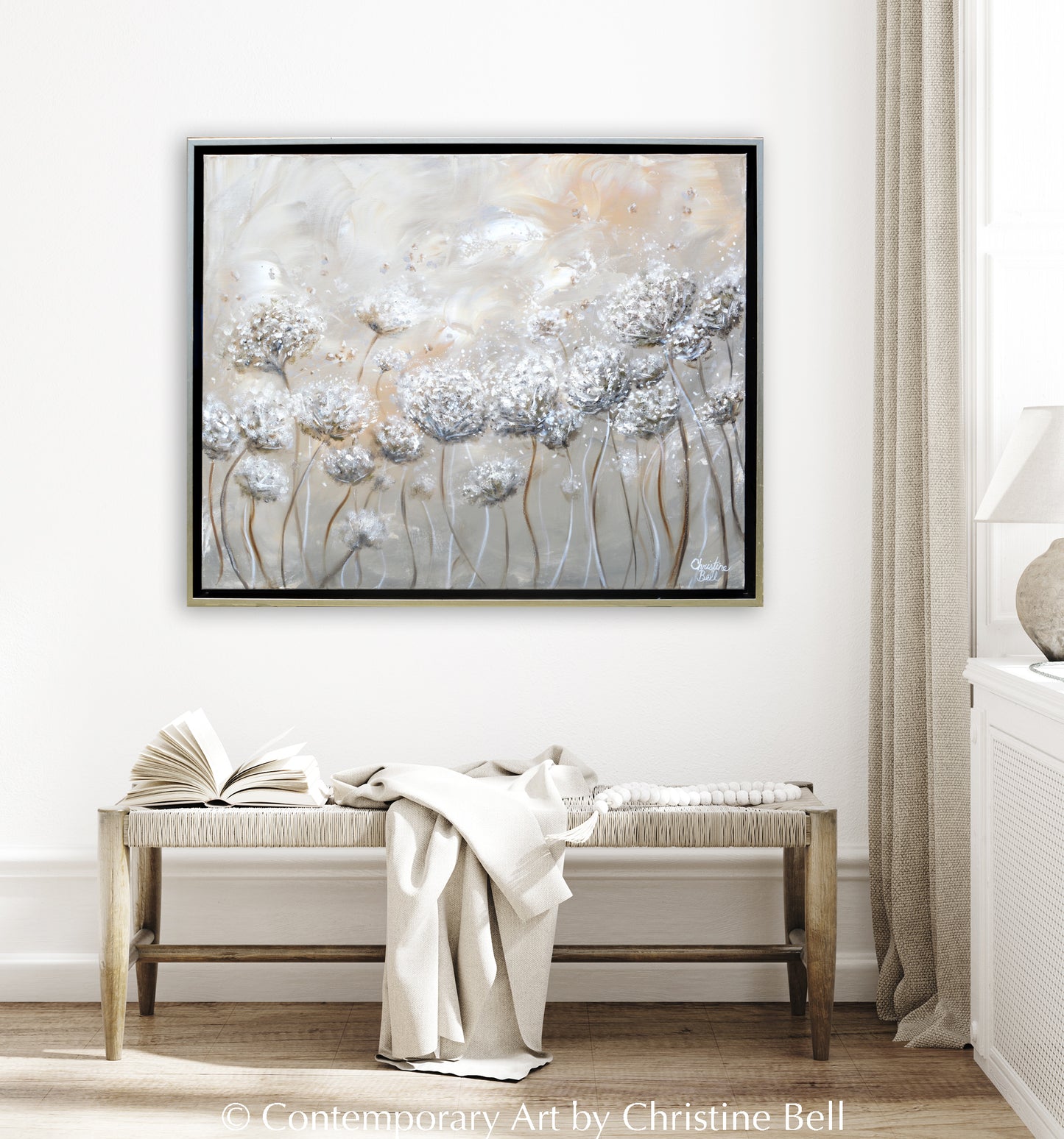 "Innocence" ORIGINAL FRAMED Abstract Floral Oil Painting White Flowers