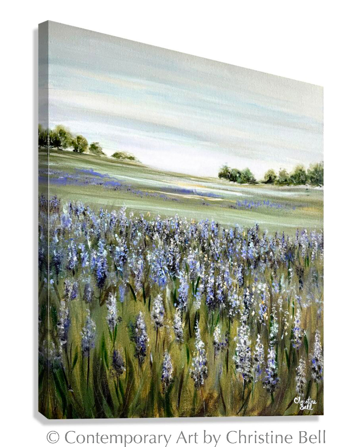 lavender plant art Giclée Print Landscape Painting Flower Meadow Green Canvas Wall Art – Contemporary Art by Christine