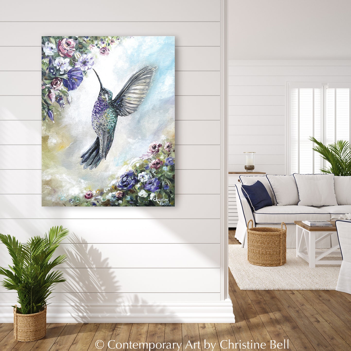 "Graceful Elegance" GICLÉE PRINT, Hummingbird Painting, Garden, Bird, Floral, Flowers, Framed