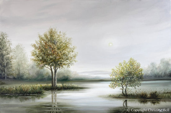 "Stillness" GICLÉE PRINT Landscape Oil Painting, Trees, Meadow, Reflections Water