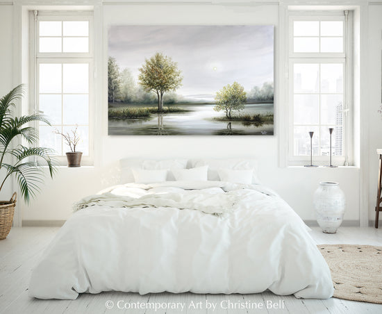 "Stillness" GICLÉE PRINT Landscape Oil Painting, Trees, Meadow, Reflections Water