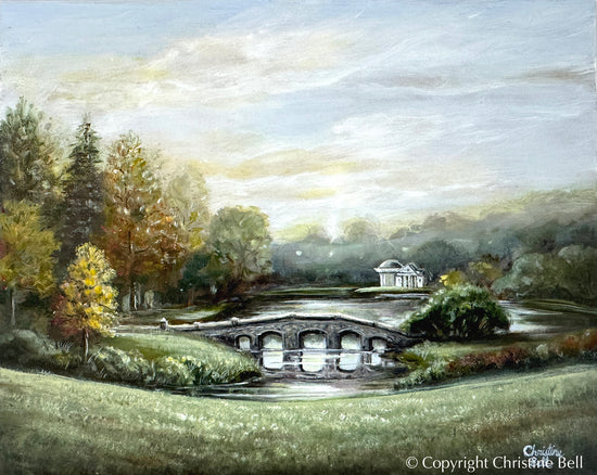 "A Romantic Journey" ORIGINAL Landscape Oil Painting, "Pride and Prejudice", Palladian Bridge, Framed, 10x8"