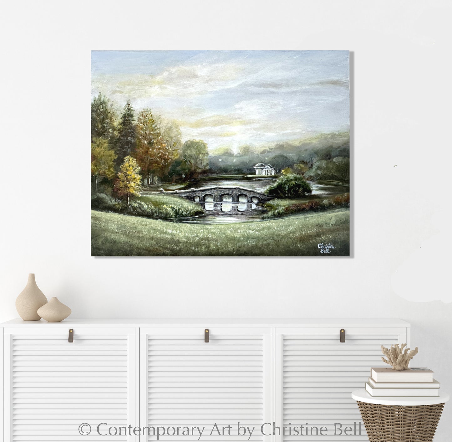 "A Romantic Journey" ORIGINAL Landscape Oil Painting, "Pride and Prejudice", Palladian Bridge, Framed, 10x8"